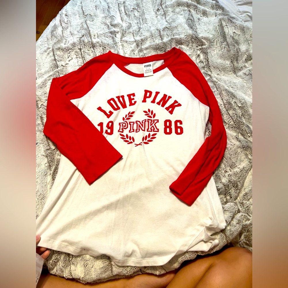 Pink baseball tee with 3/4 quarter sleeves